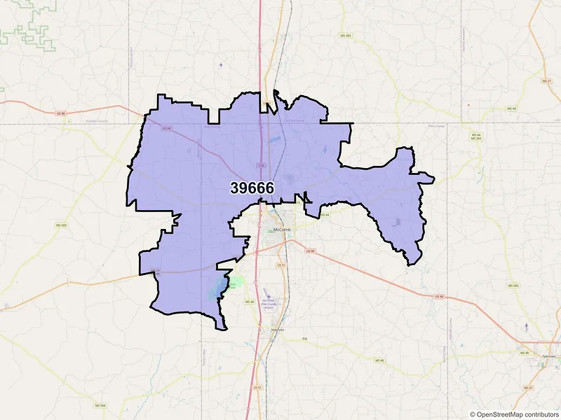 Map of ZIP Code 39666 — Summit, MS