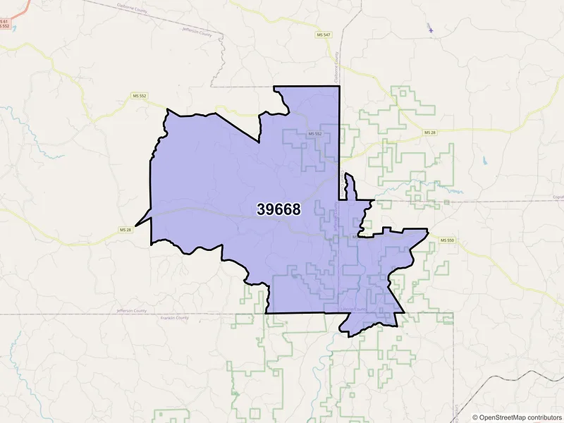 Map of ZIP Code 39668 — Union Church, MS