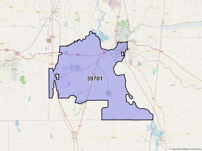 Map of ZIP Code 39701 — Columbus, MS