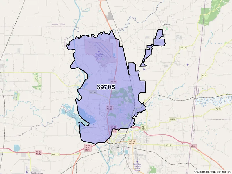 Map of ZIP Code 39705 — Columbus, MS