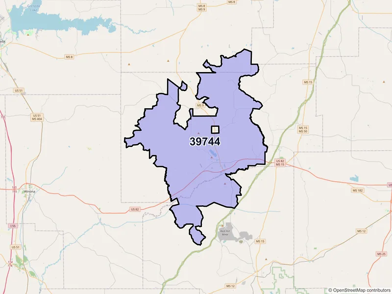 Map of ZIP Code 39744 — Eupora, MS