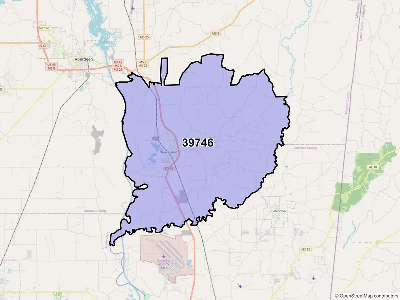 Map of ZIP Code 39746 — Hamilton, MS