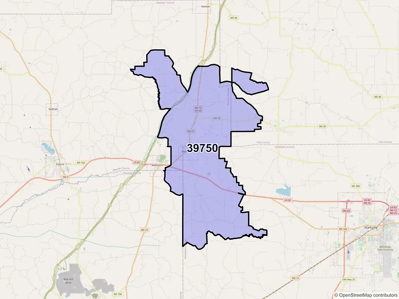 Map of ZIP Code 39750 — Maben, MS