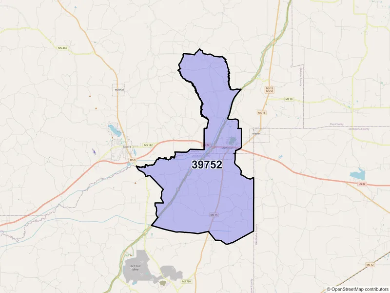 Map of ZIP Code 39752 — Mathiston, MS