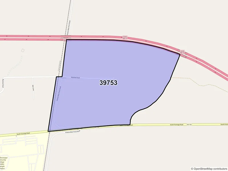 Map of Mayhew, Mississippi and ZIP codes
