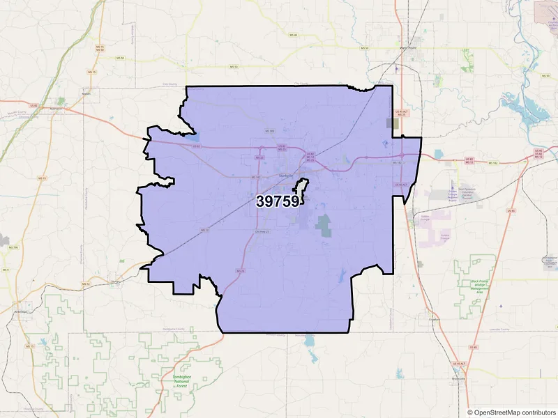 Map of ZIP Code 39759 — Starkville, MS