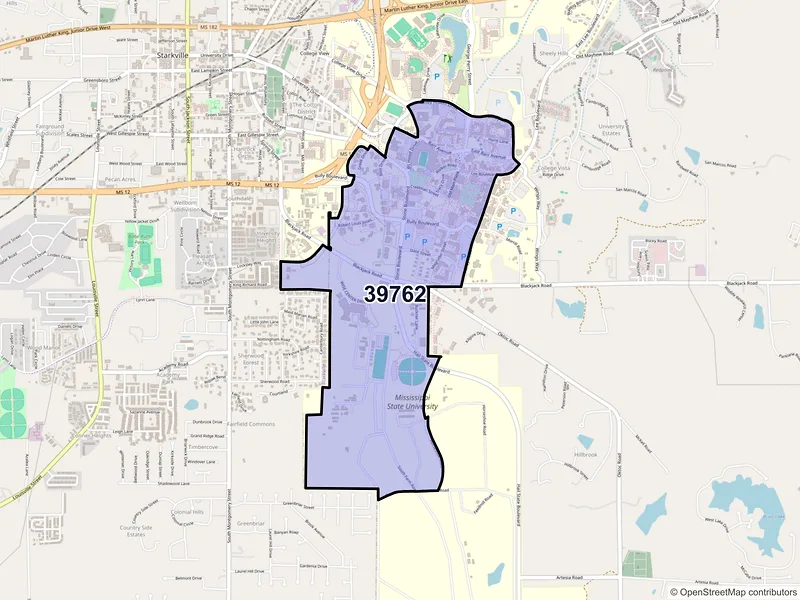 Map of Mississippi State, Mississippi and ZIP codes