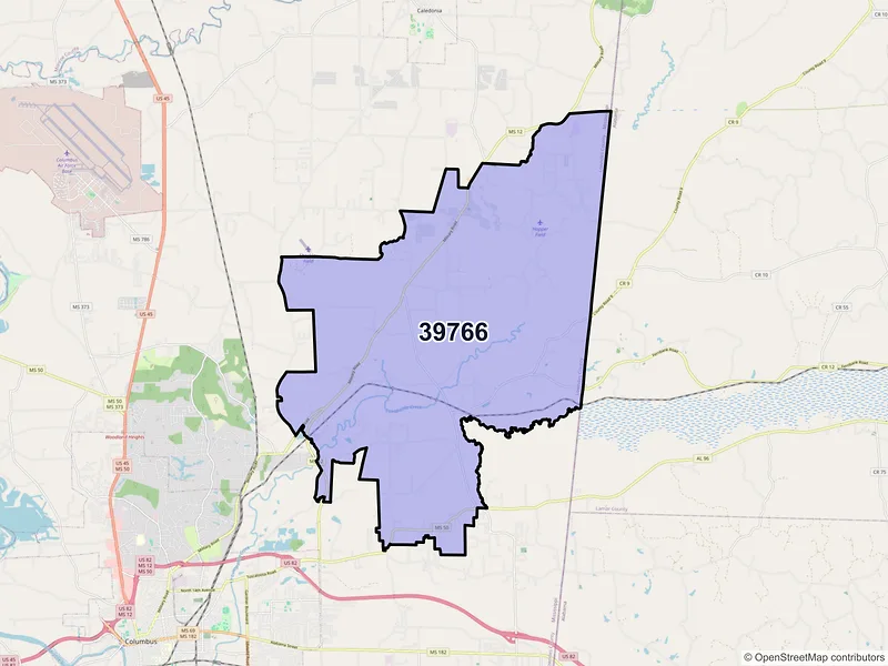 Map of Steens, Mississippi and ZIP codes