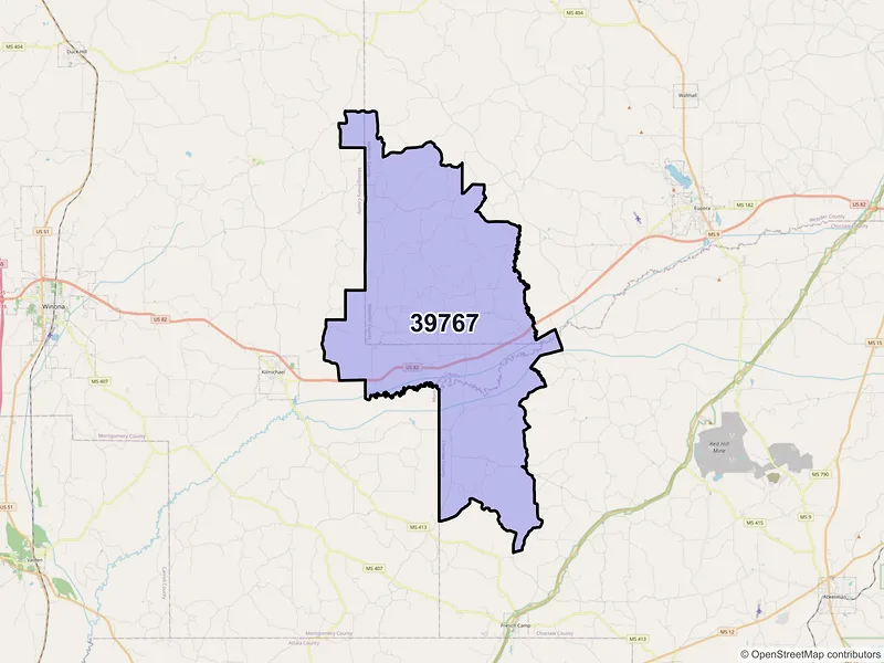 Map of ZIP Code 39767 — Stewart, MS