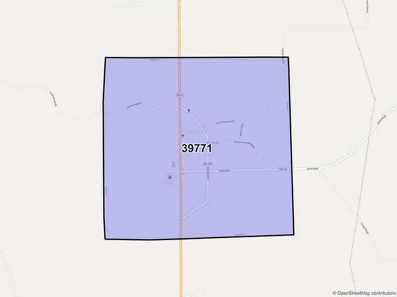 Map of ZIP Code 39771 — Walthall, MS