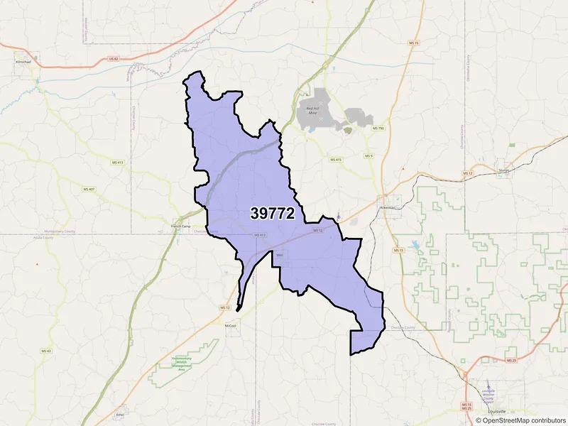 Map of Weir, Mississippi and ZIP codes