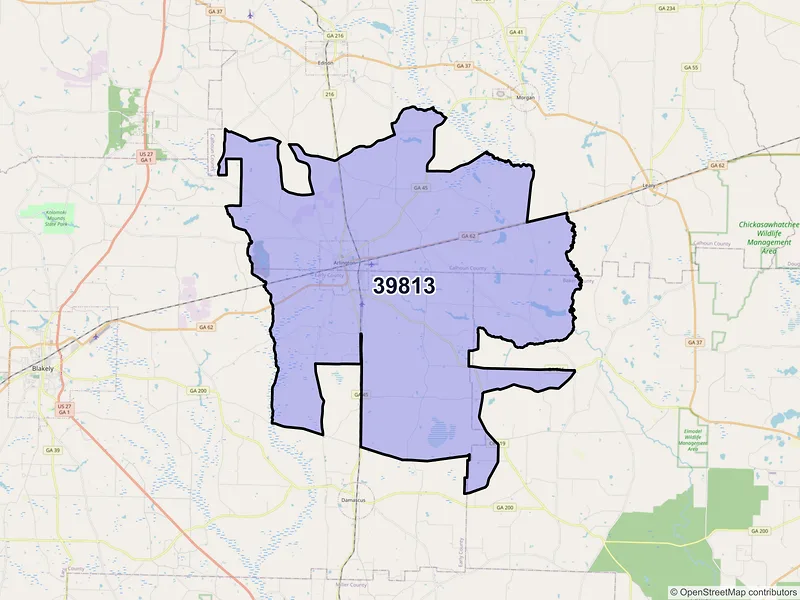 Map of ZIP Code 39813 — Arlington, GA