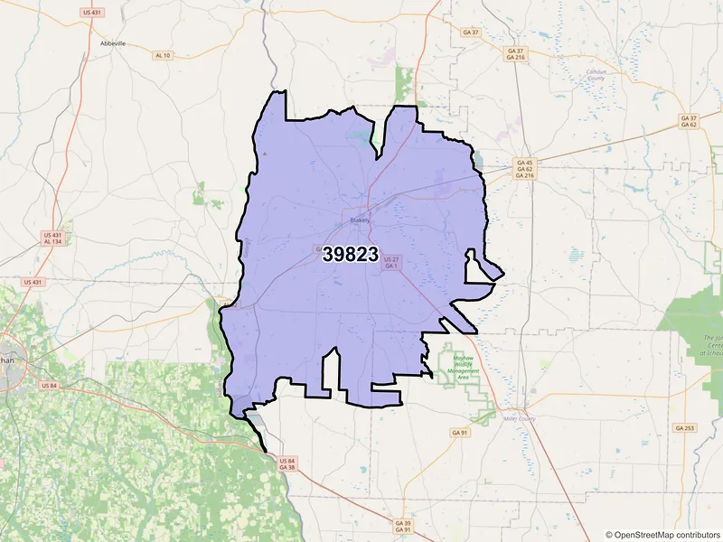 Map of ZIP Code 39823 — Blakely, GA