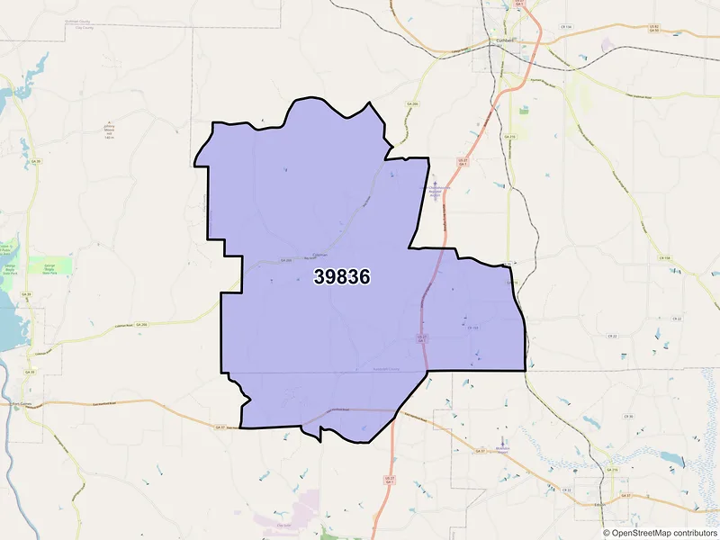 Map of ZIP Code 39836 — Coleman, GA