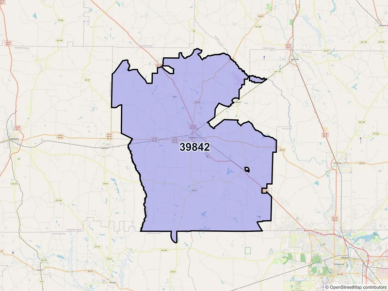 Map of ZIP Code 39842 — Dawson, GA