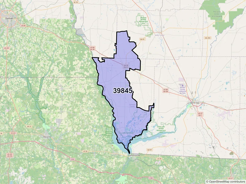 Map of ZIP Code 39845 — Donalsonville, GA