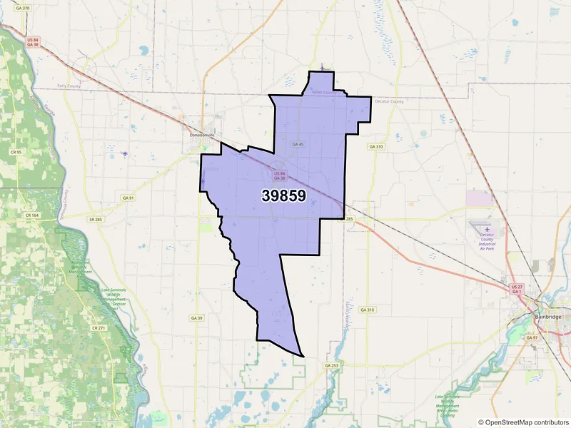Map of ZIP Code 39859 — Iron City, GA