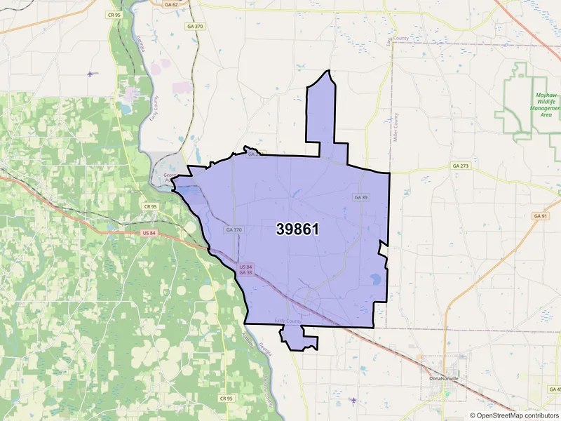 Map of Jakin, Georgia and ZIP codes