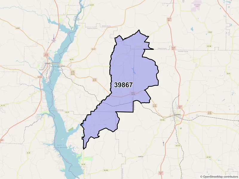 Map of ZIP Code 39867 — Morris, GA