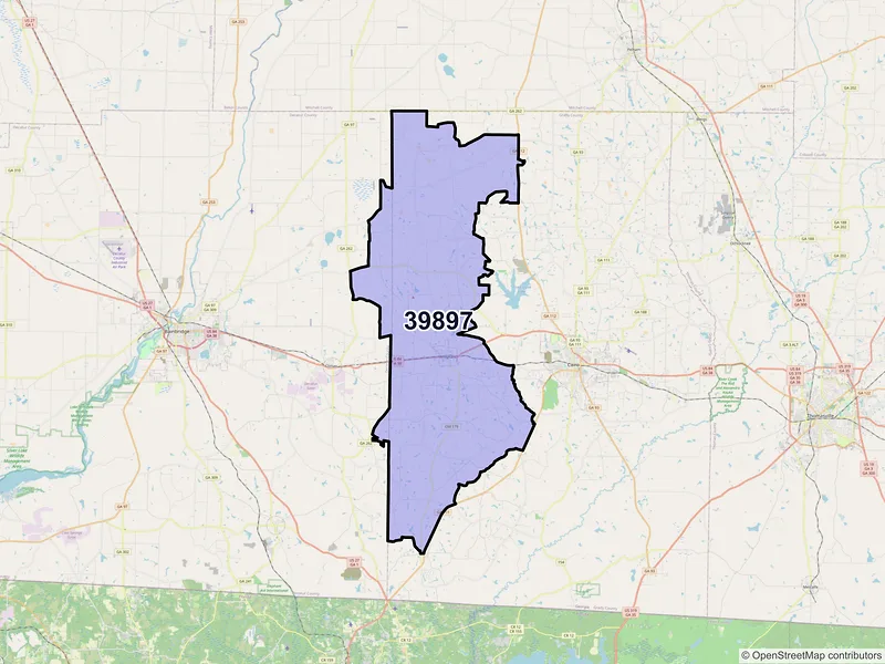 Map of Whigham, Georgia and ZIP codes