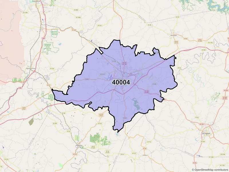 Map of Bardstown, Kentucky and ZIP codes