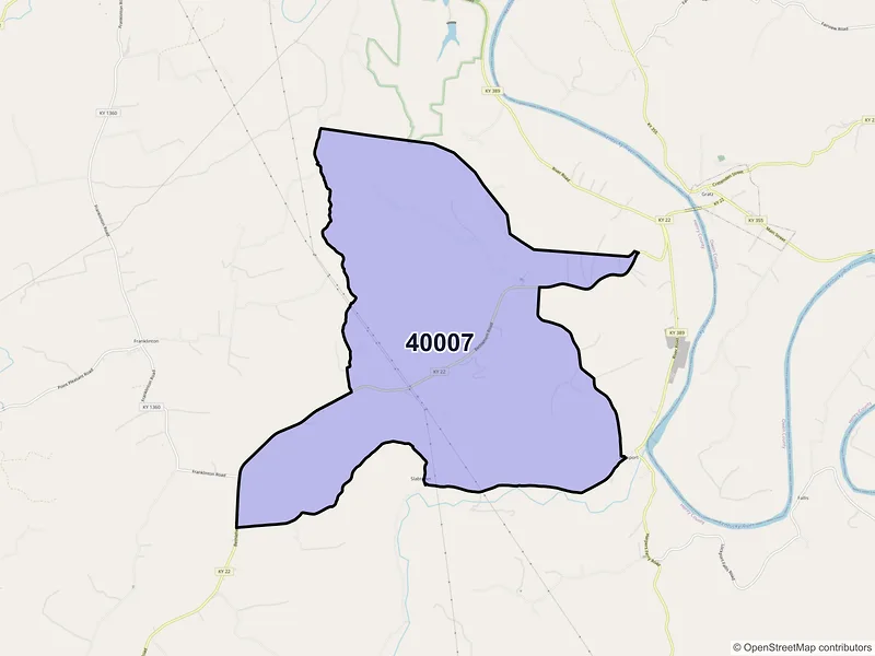 Map of ZIP Code 40007 — Bethlehem, KY