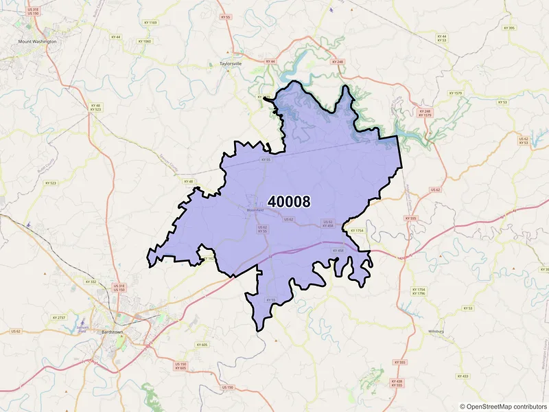 Map of Bloomfield, Kentucky and ZIP codes