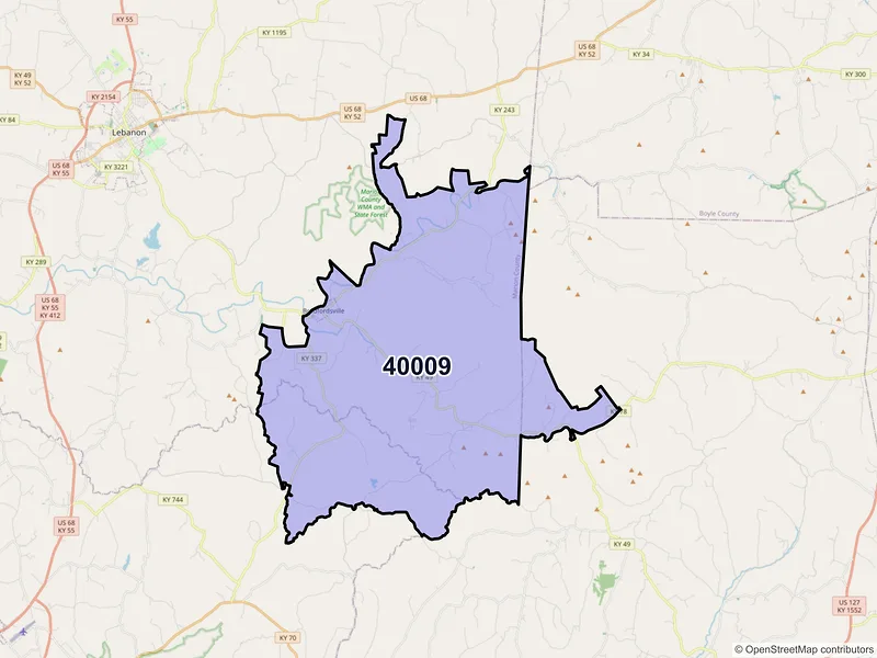 Map of ZIP Code 40009 — Bradfordsville, KY