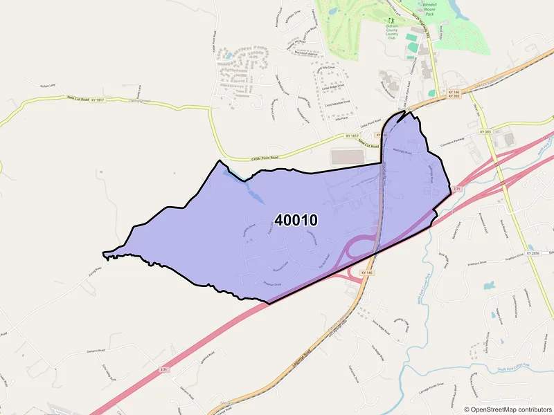 Map of ZIP Code 40010 — Buckner, KY