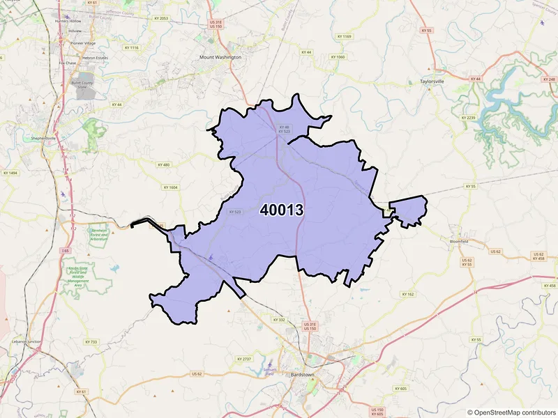 Map of ZIP Code 40013 — Coxs Creek, KY