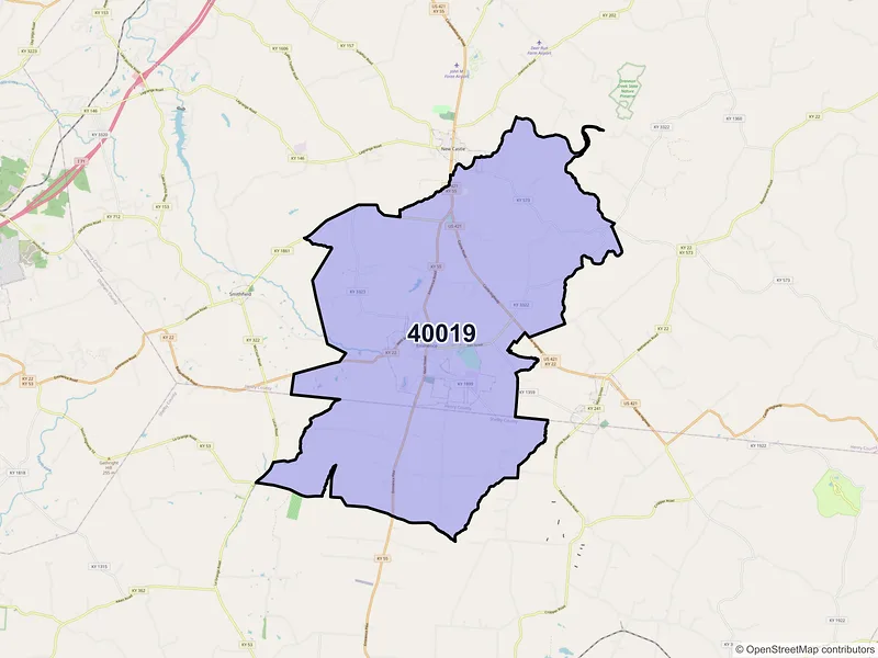 Map of ZIP Code 40019 — Eminence, KY
