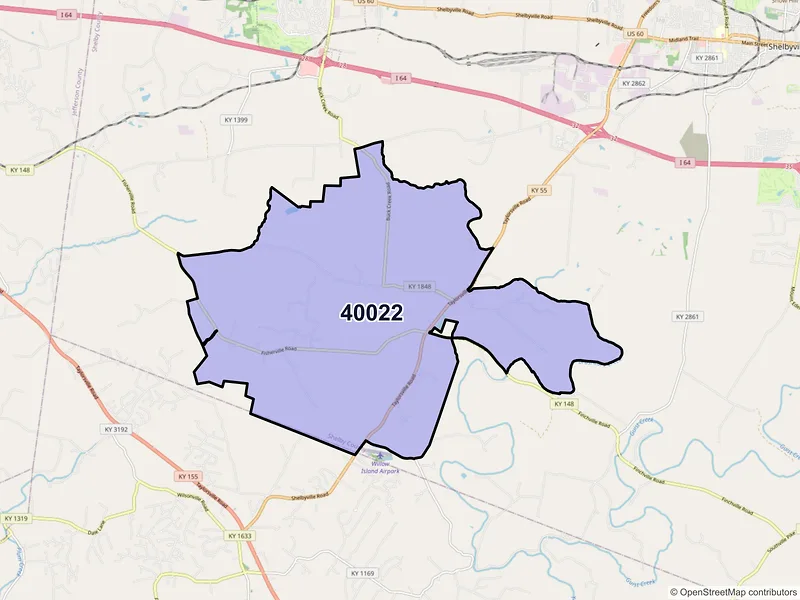 Map of ZIP Code 40022 — Finchville, KY