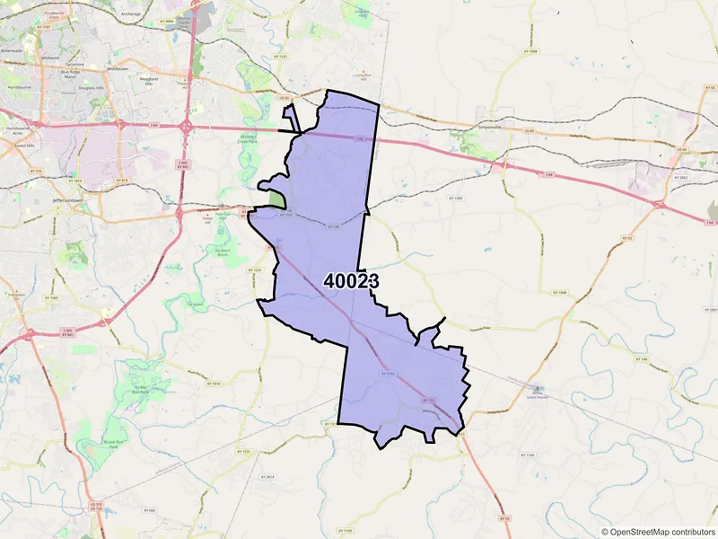 Map of ZIP Code 40023 — Fisherville, KY
