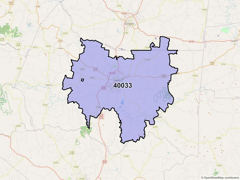 Map of Lebanon, Kentucky and ZIP codes