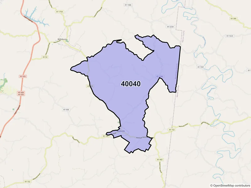 Map of ZIP Code 40040 — Mackville, KY