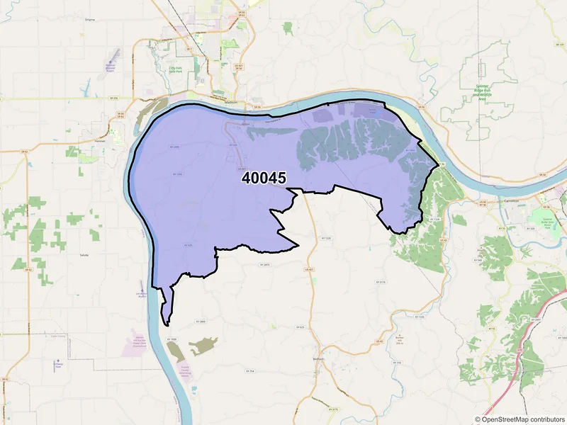 Map of ZIP Code 40045 — Milton, KY