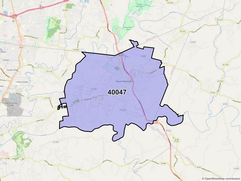 Map of ZIP Code 40047 — Mount Washington, KY