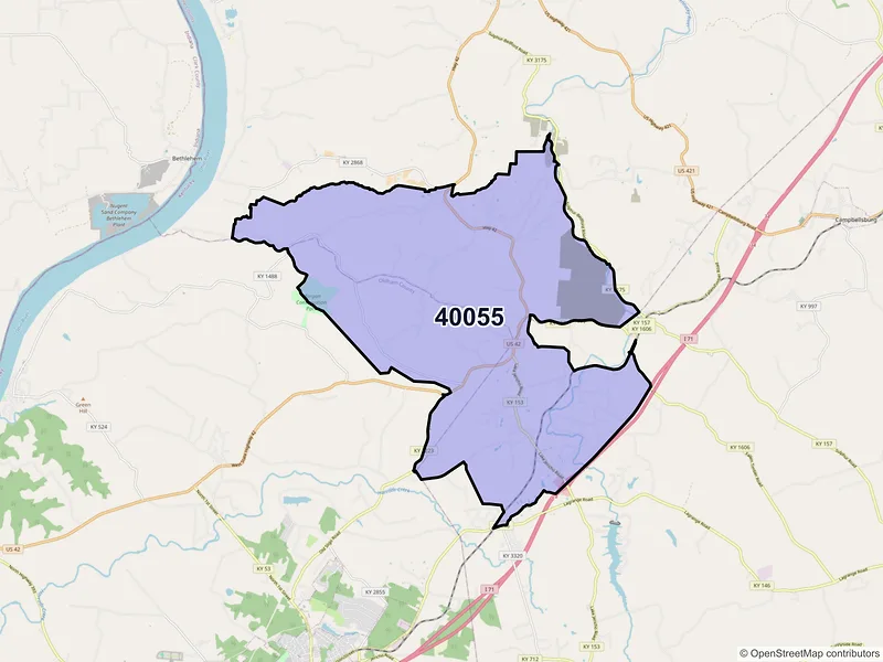 Map of ZIP Code 40055 — Pendleton, KY