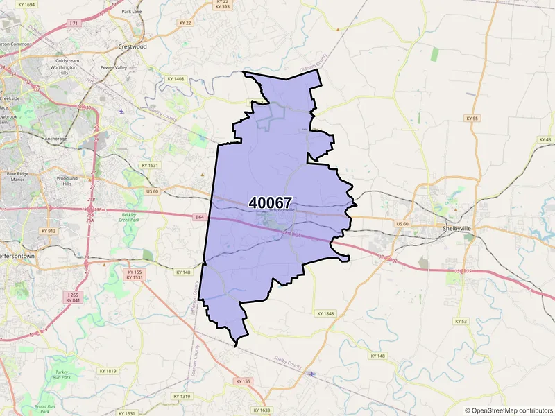 Map of ZIP Code 40067 — Simpsonville, KY