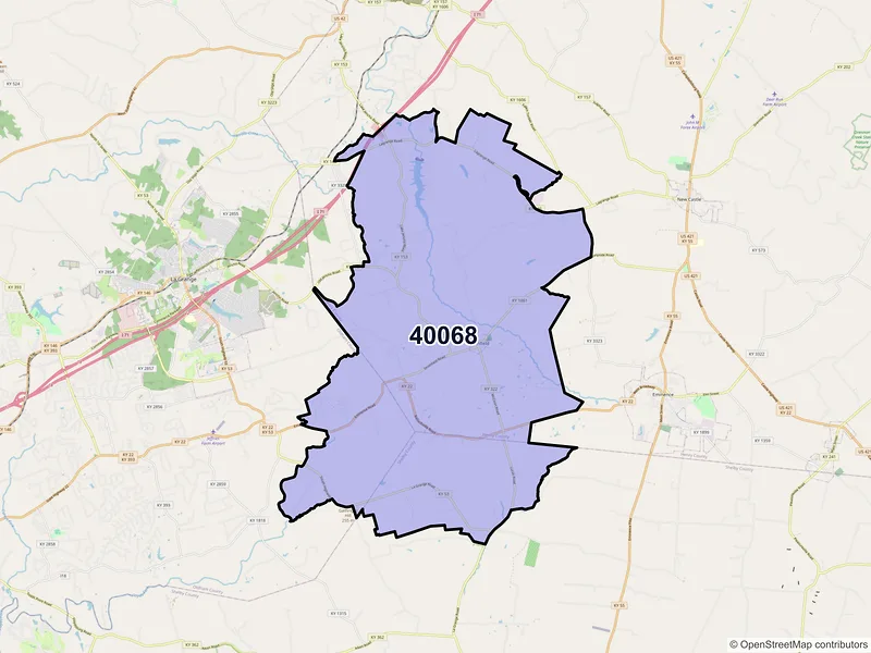 Map of ZIP Code 40068 — Smithfield, KY