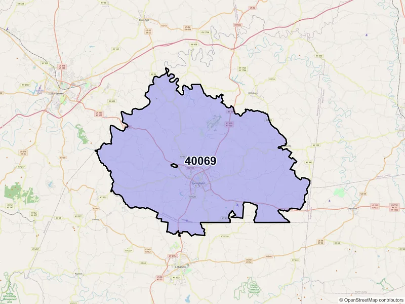 Map of ZIP Code 40069 — Springfield, KY