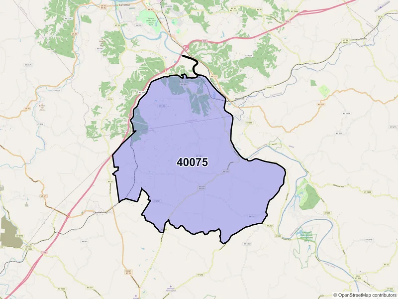 Map of ZIP Code 40075 — Turners Station, KY