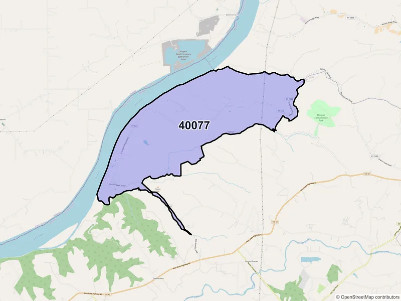 Map of ZIP Code 40077 — Westport, KY