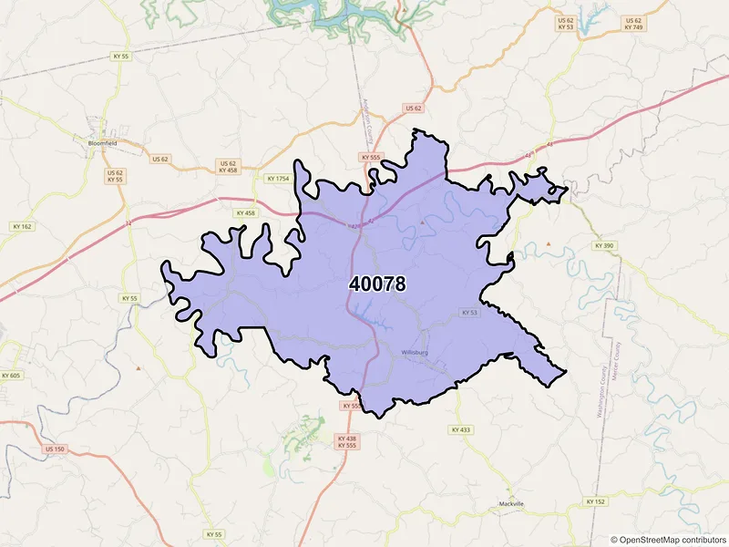Map of Willisburg, Kentucky and ZIP codes