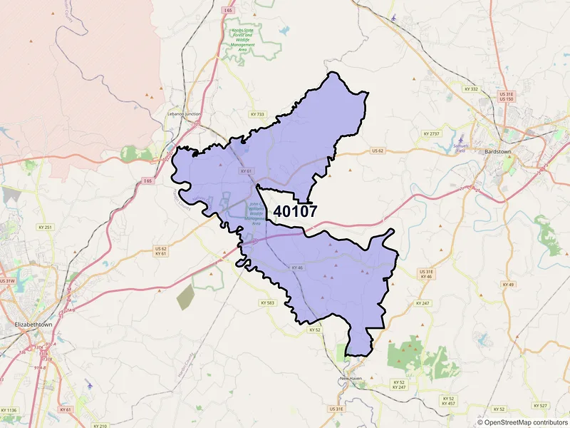 Map of ZIP Code 40107 — Boston, KY