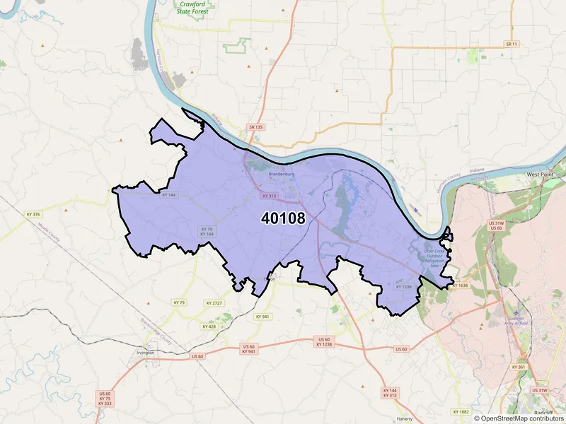 Map of ZIP Code 40108 — Brandenburg, KY