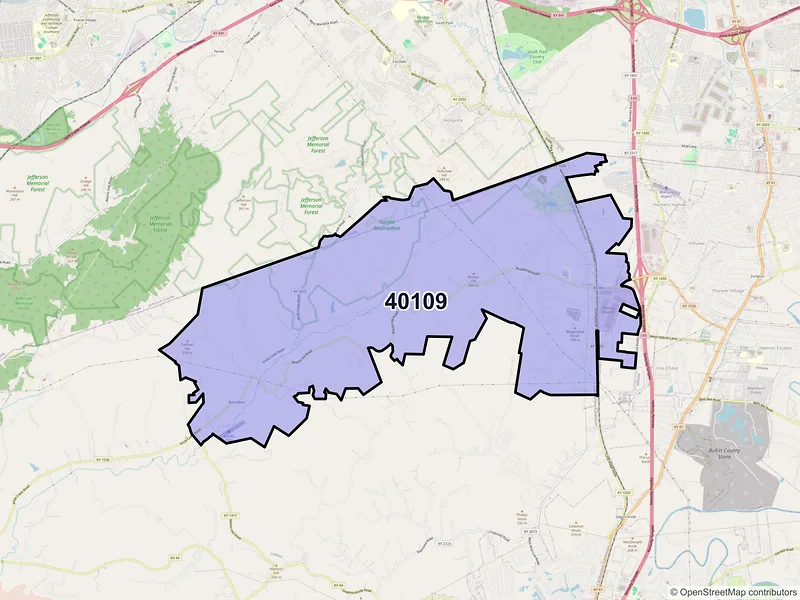 Map of Brooks, Kentucky and ZIP codes