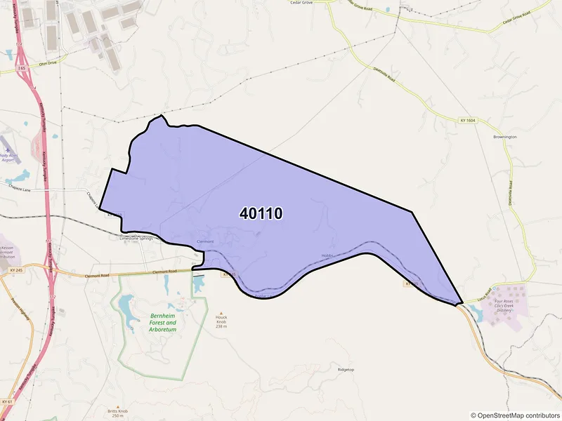Map of Clermont, Kentucky and ZIP codes