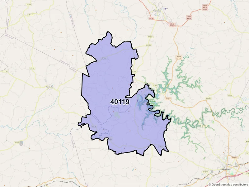 Map of ZIP Code 40119 — Falls of Rough, KY