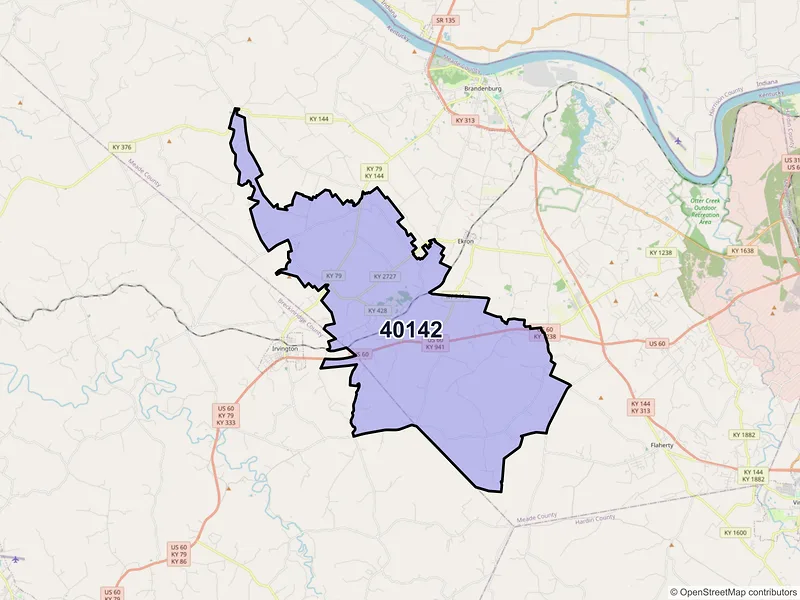 Map of ZIP Code 40142 — Guston, KY